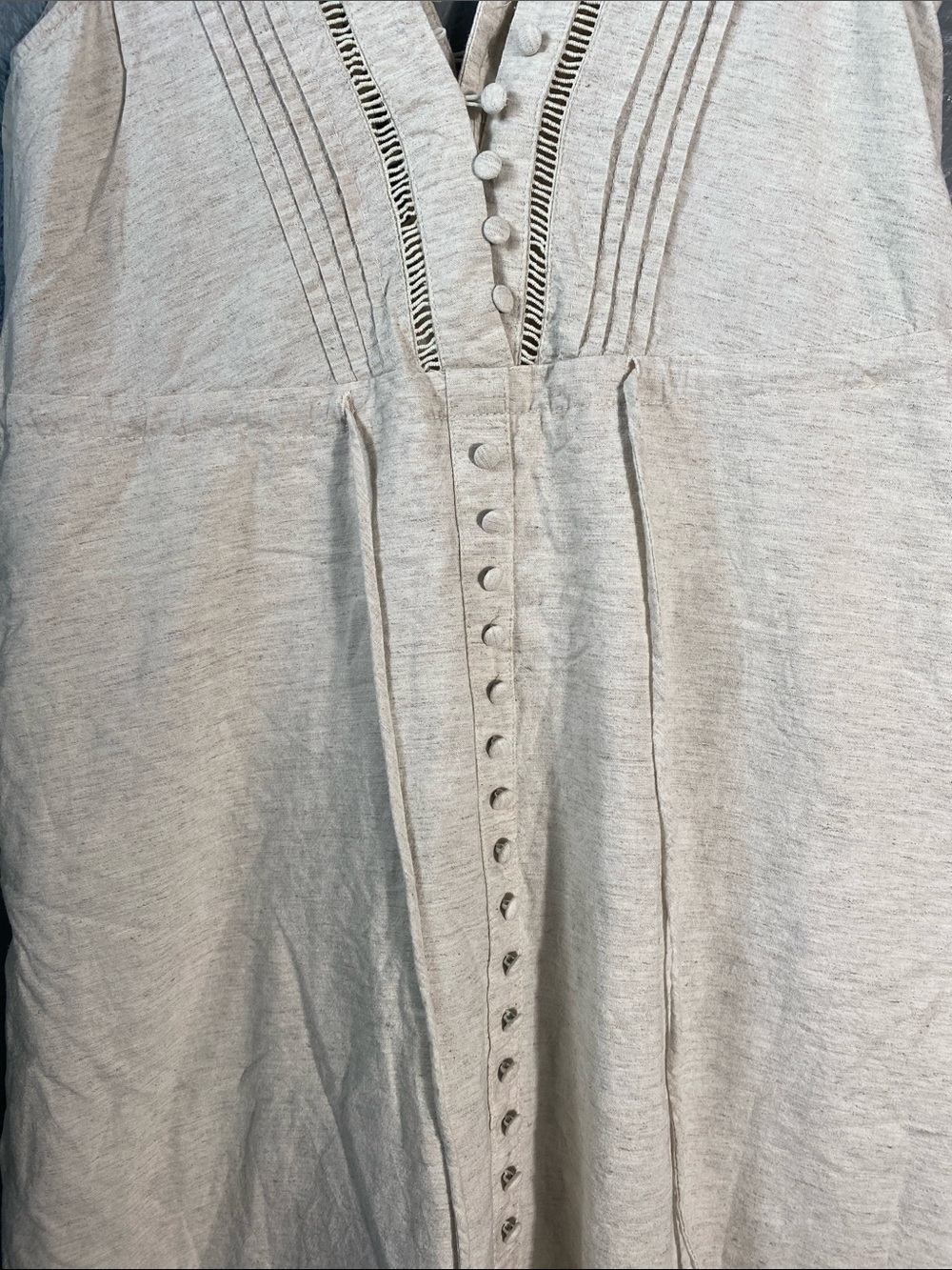 Chicwish Women's Linen Blend Midi Dress S Beige Cottagecore Embroidered - Picture 4 of 7